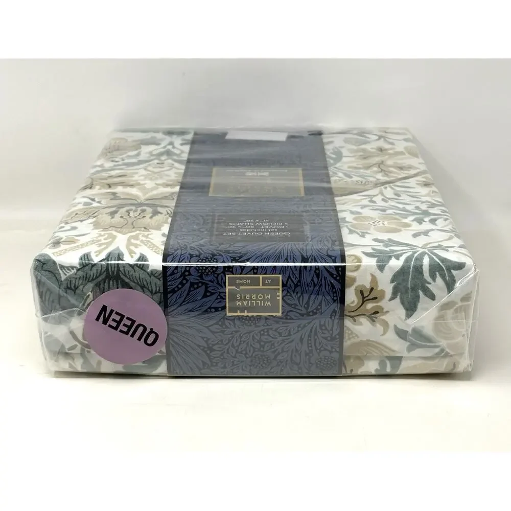 William Morris Strawberry Thief Hessian Queen Duvet Cover Set Teal Blue Grn